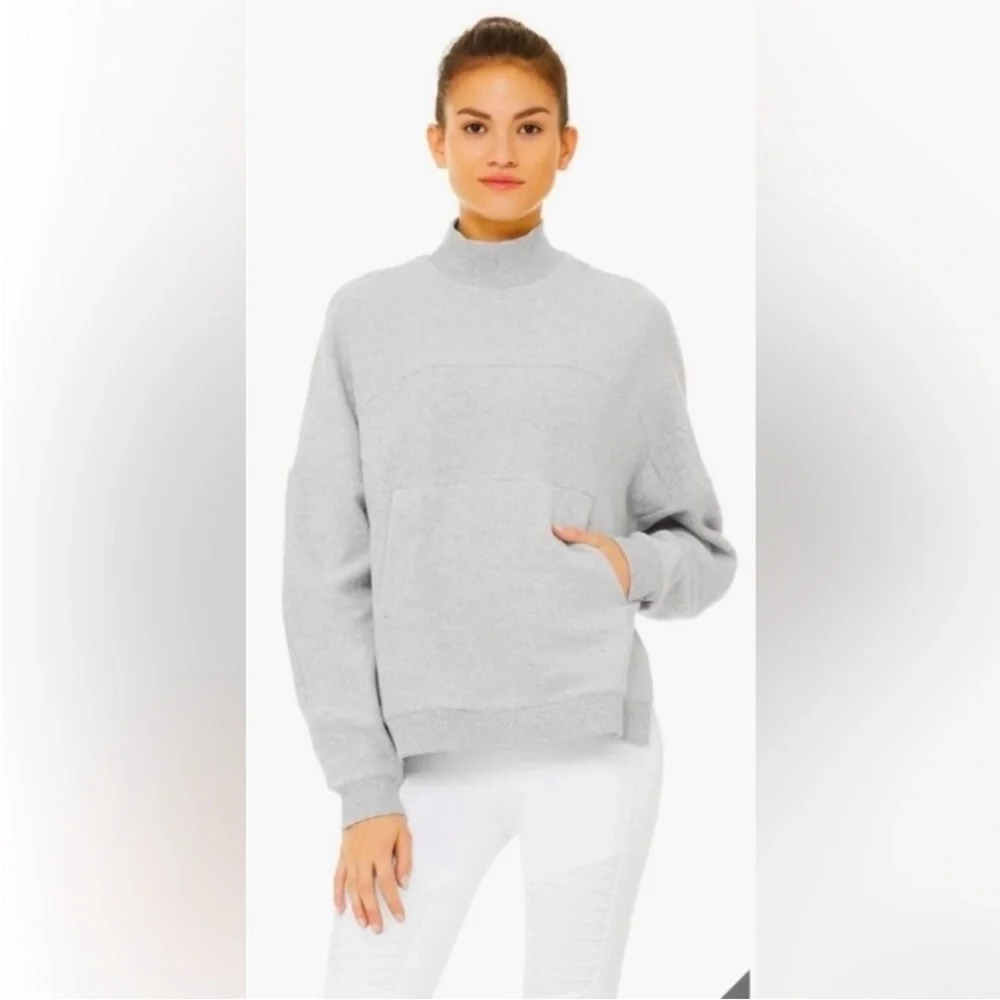 Alo Yoga Segment Pullover, Women's Gray Turtleneck Sweater - Picture 2 of 5